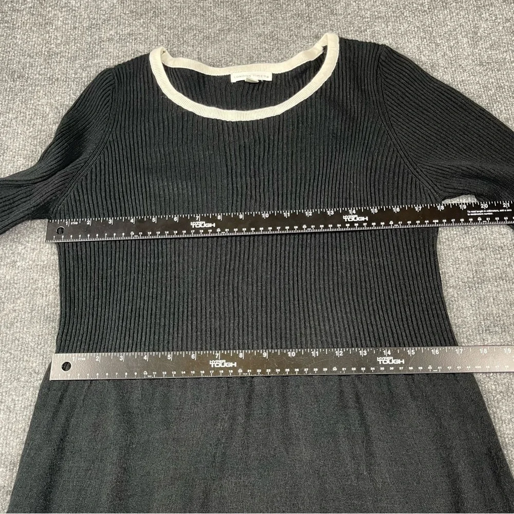 London Times Dress Womens Large Black White‎ Rose Ribbed Knit Sweater Acrylic